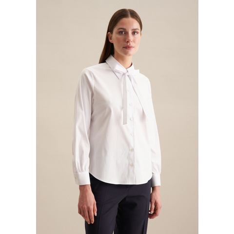 Seidensticker Blouse met kraagstrik Zwarte roos Lange mouwen kraag uni