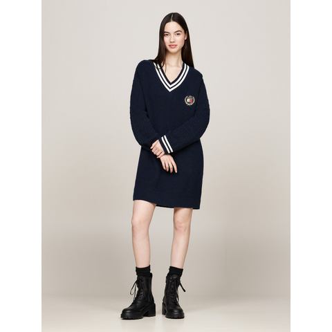 TOMMY JEANS Gebreide jurk TJW CREST SWEATER DRESS met streepdetails, badge