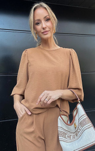 The Musthaves Mila Puff Sleeve Top Camel