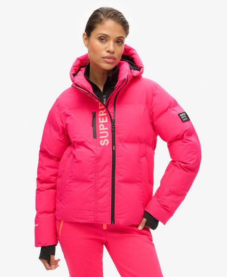 Superdry Sport Wijdvallende Ski Pufferjas met Capuchon Roze