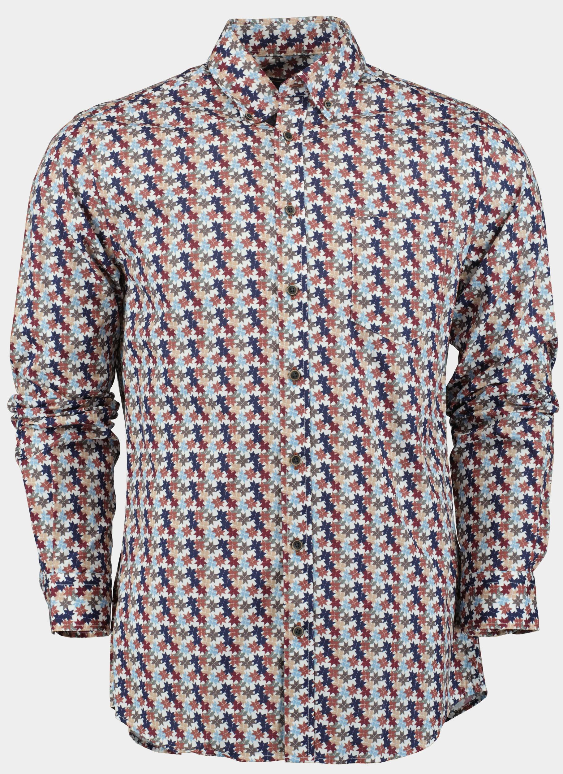 Bos Bright Blue Scotland blue casual hemd lange mouw jerome shirt bd printed popli 24307je12sb/500 color