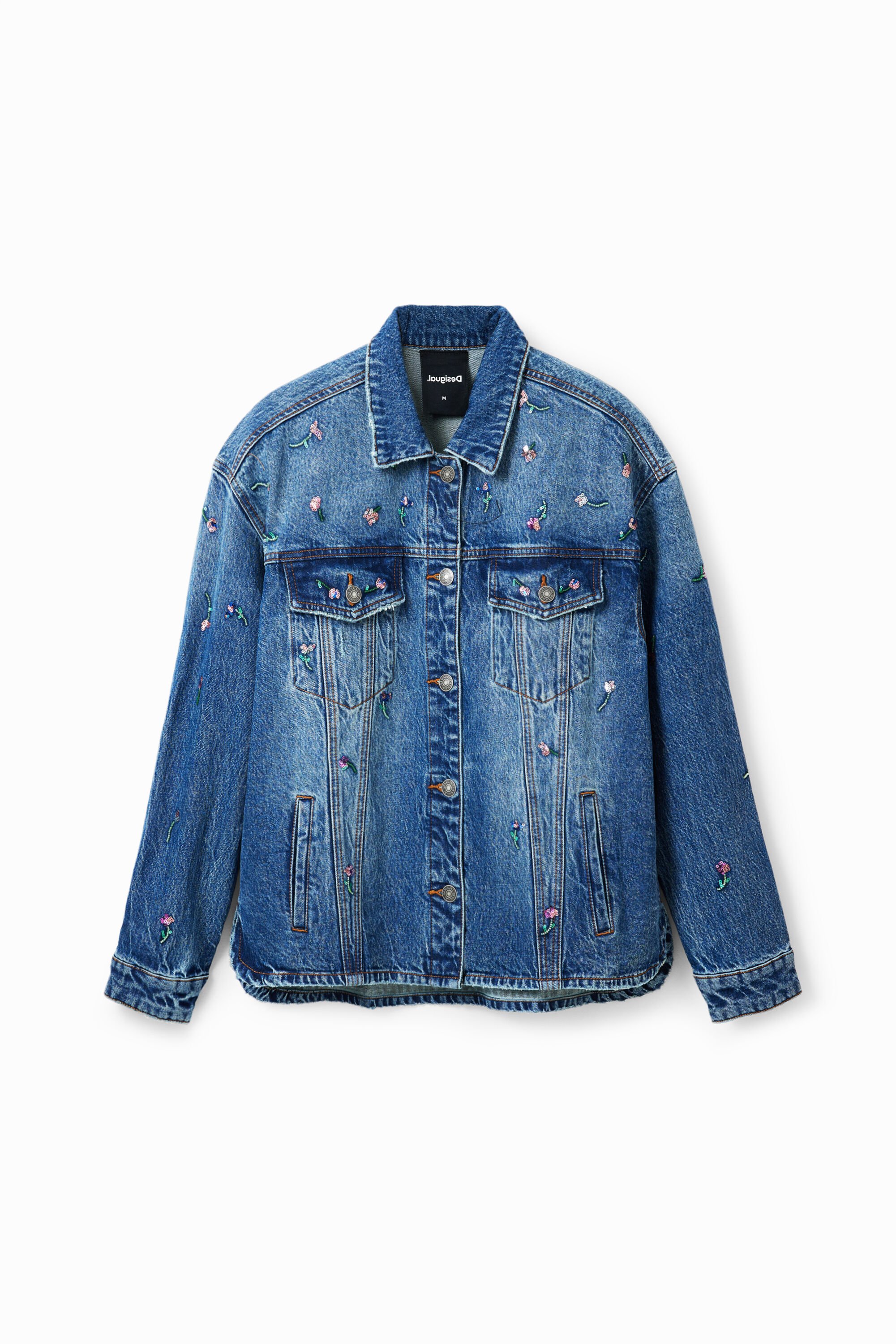 Desigual Denim truckerjack met bloemen - BLUE