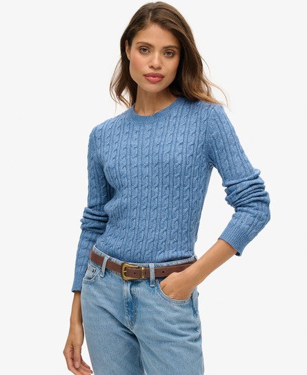 Superdry Vrouwen Getailleerde Kabeltrui met Ronde Hals Blauw