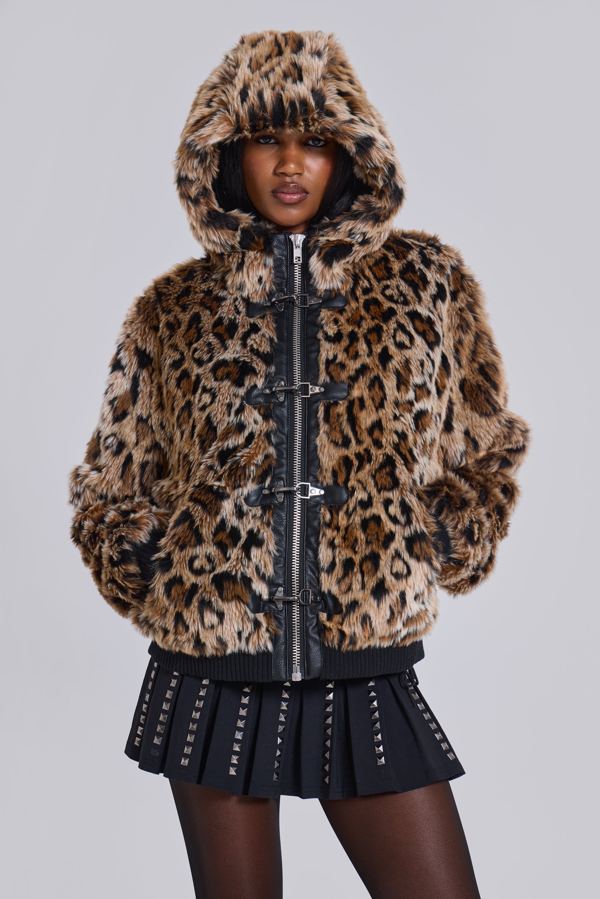 Jaded London Leopard Faux Fur Hooded Mendoza Jacket