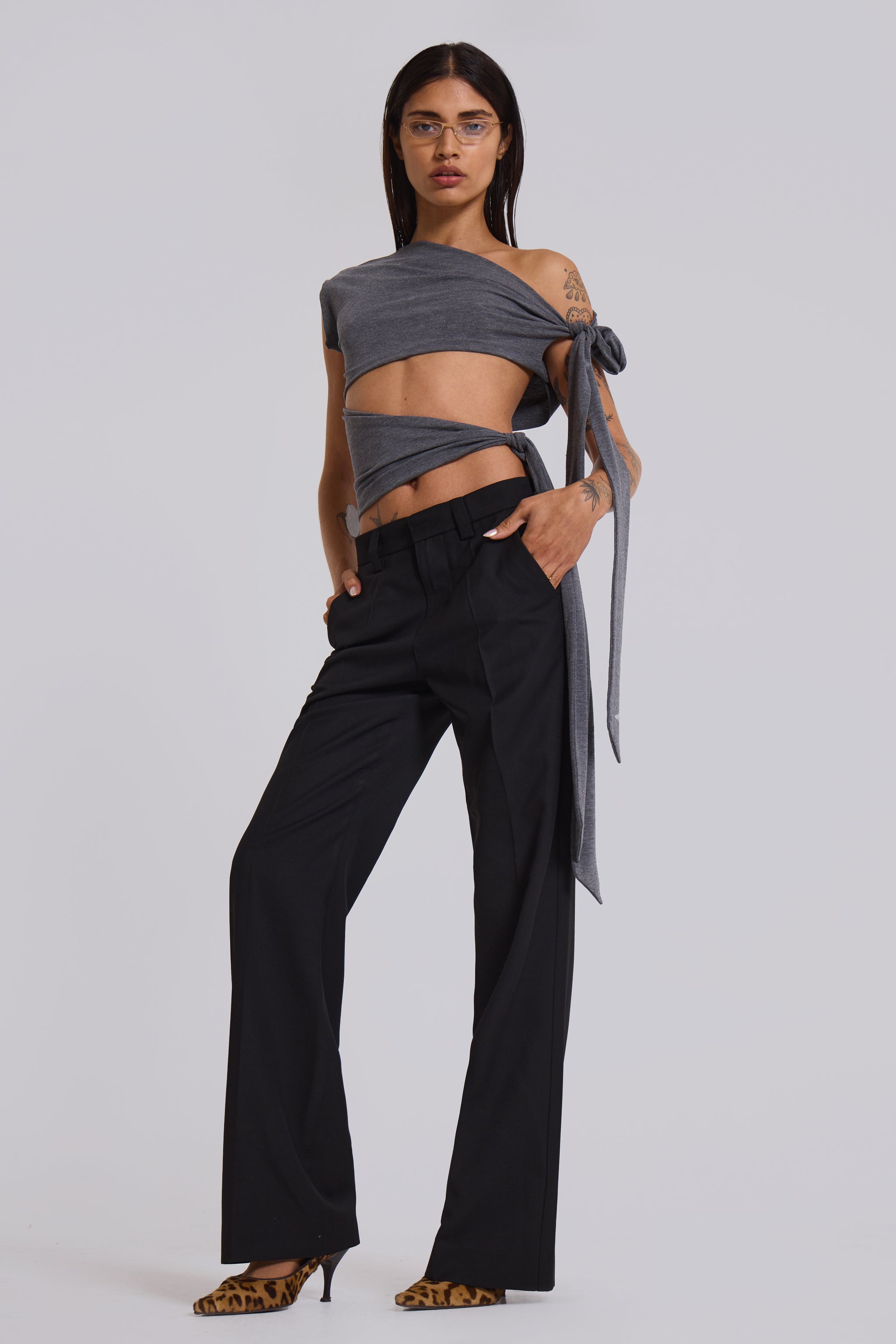 Jaded London Black Stacked Bootcut Suit Pants