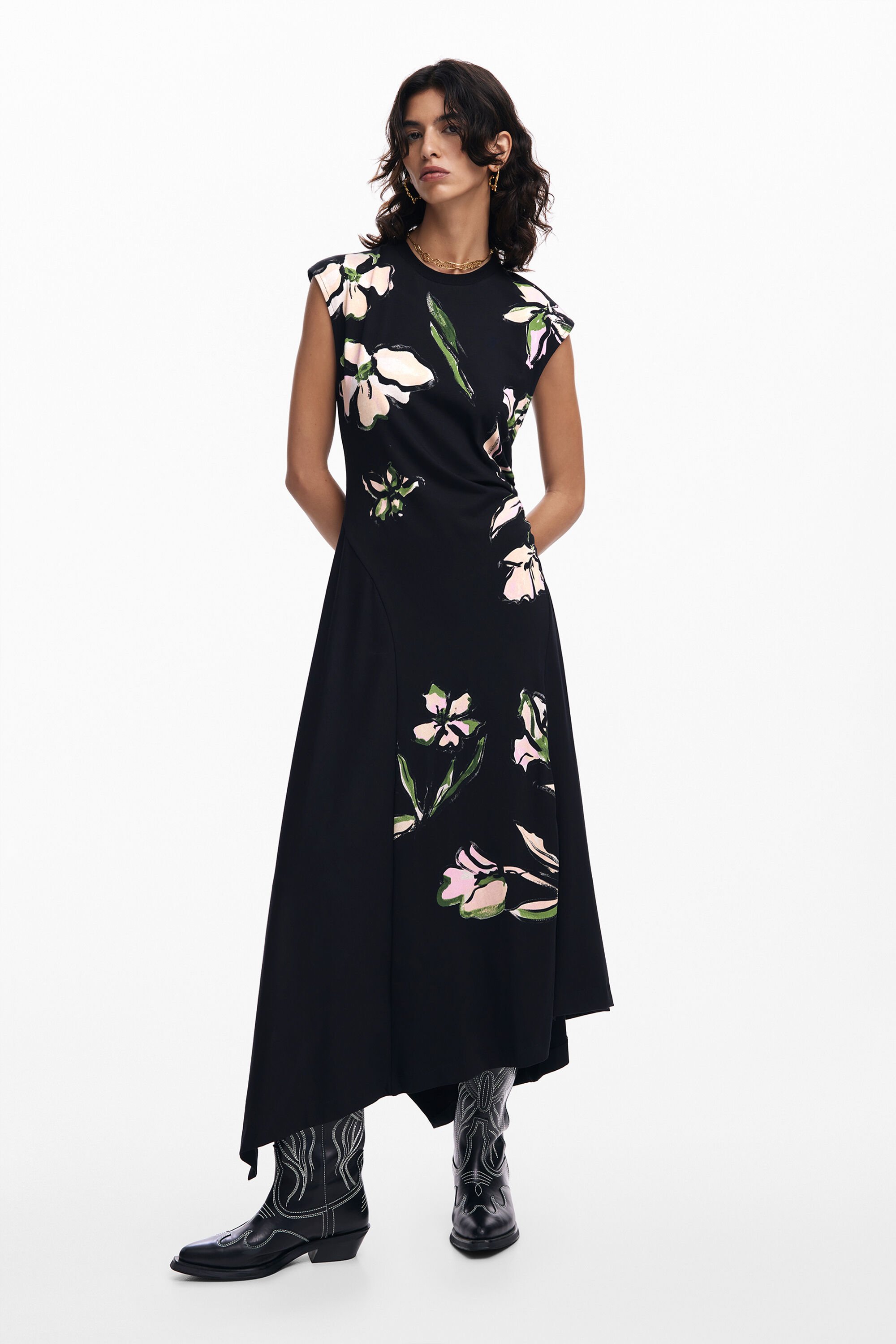 Desigual Asymmetrische bloemenjurk - BLACK