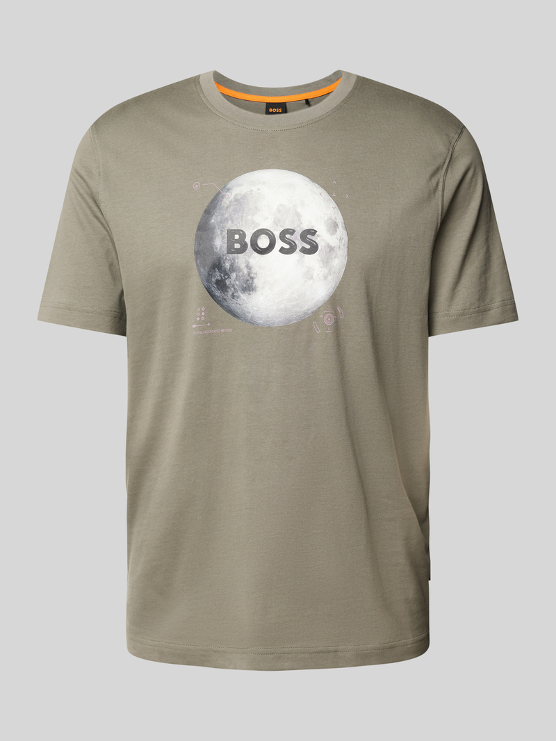 Boss Orange T-shirt met motief- en labelprint, model 'Moon'