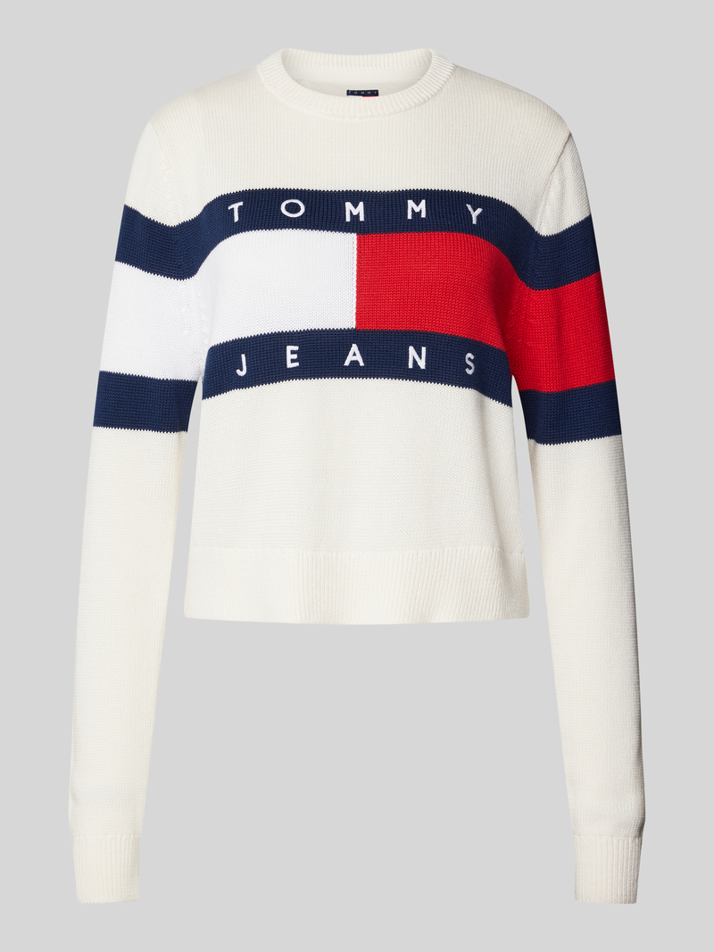 Tommy Jeans Gebreide pullover met logodetail, model 'CENTER FLAG'