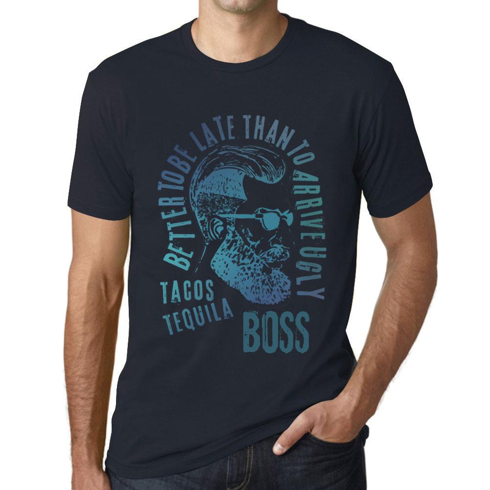 Ultrabasic Heren Vintage T-shirt Grafisch T-shirt Taco's, Tequila en BOSS Navy