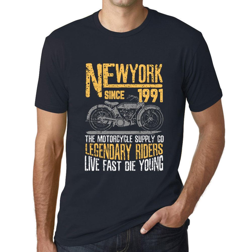 Ultrabasic Mannen Vintage Tee Shirt Grafisch T-shirt New York Motorfiets sinds 1991 Navy