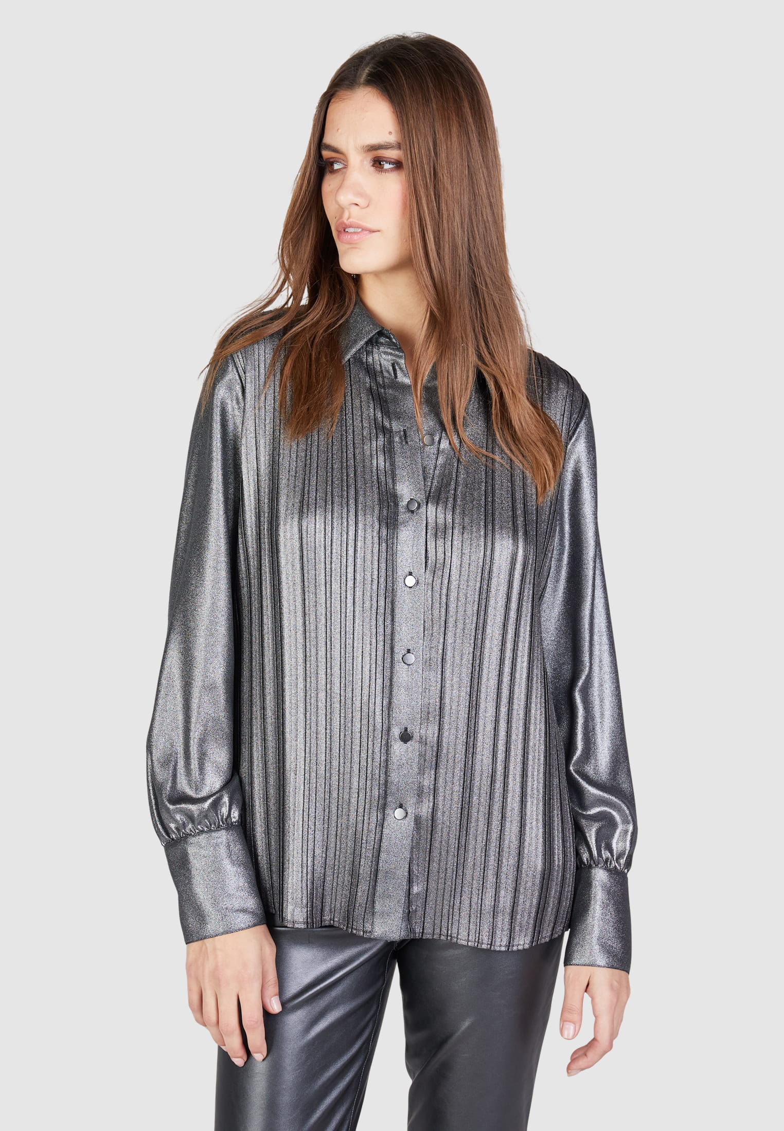 MARC AUREL Metallic-Bluse im Plissee-Look