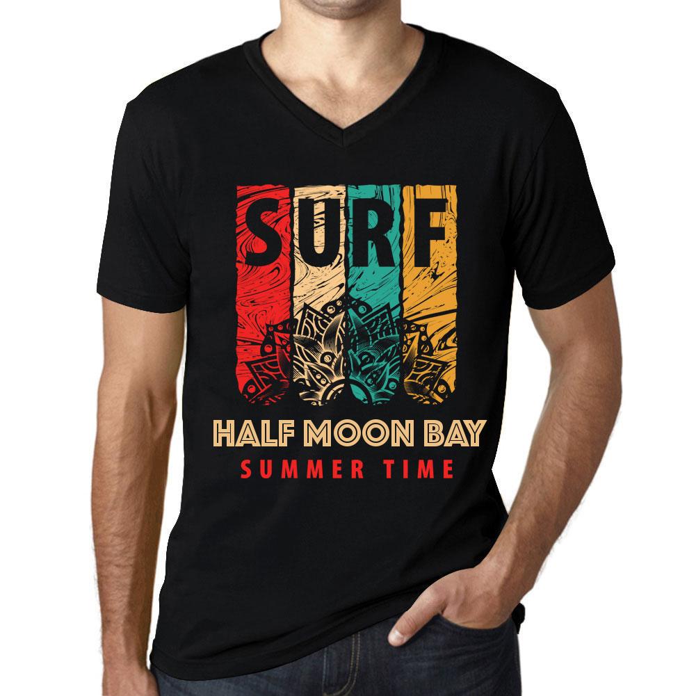 Ultrabasic Heren Vintage T-shirt Grafisch T-shirt V-hals Surf Zomertijd HALF MOON BAY Diepzwart