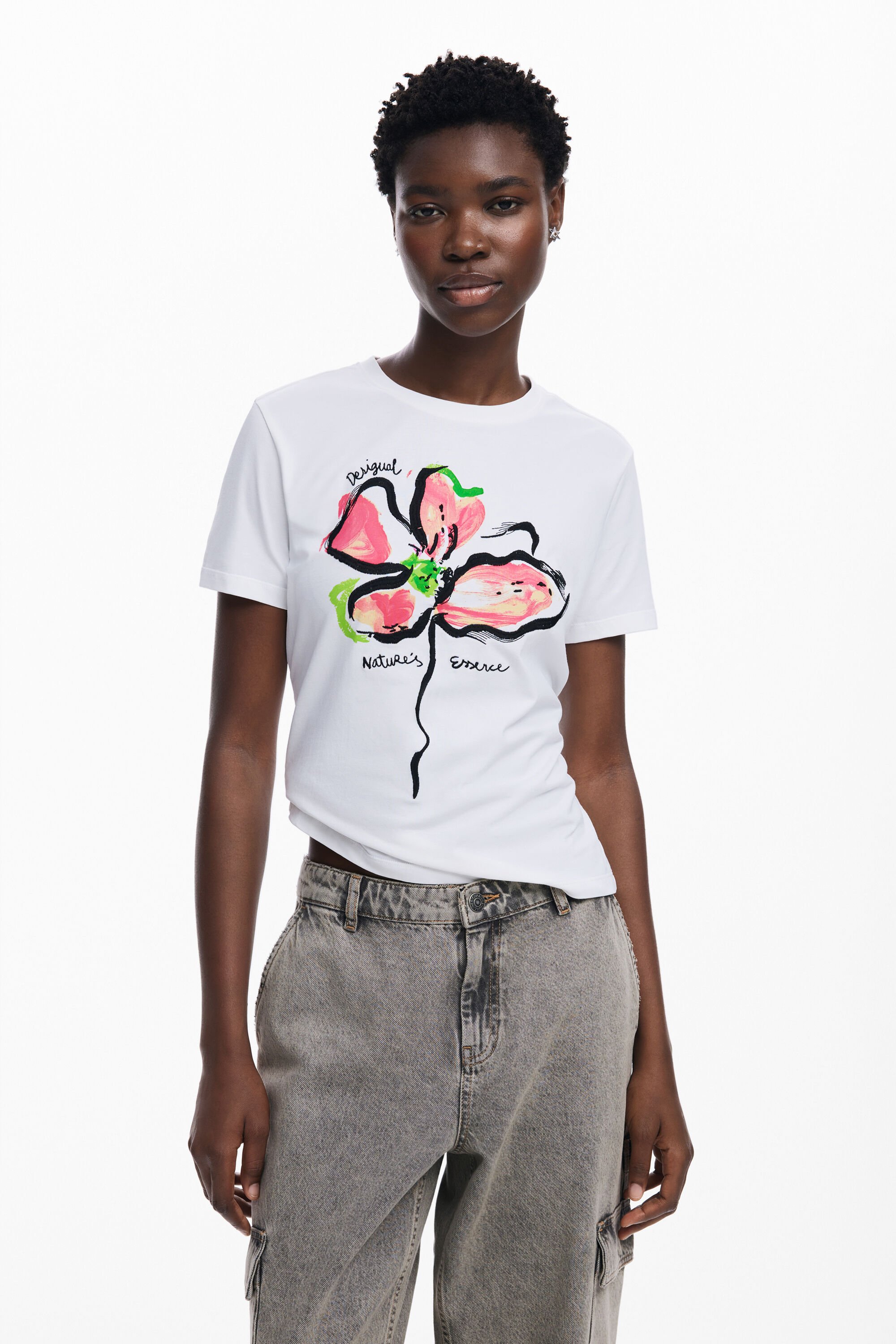 Desigual Bloemen T-shirt - WHITE