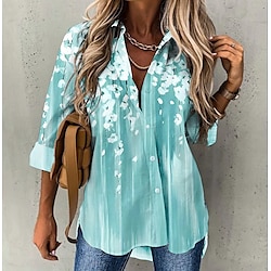 Light in the box Dames Overhemd Blouse Bloemig nappi Afdrukken Dagelijks Vakantie Casual Lange mouw Overhemdkraag Blozend Roze Lente Herfst