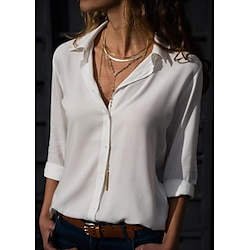 Light in the box Dames Overhemd Blouse Zwart Wit blauw Effen Lange mouw Werk Casual Overhemdkraag S