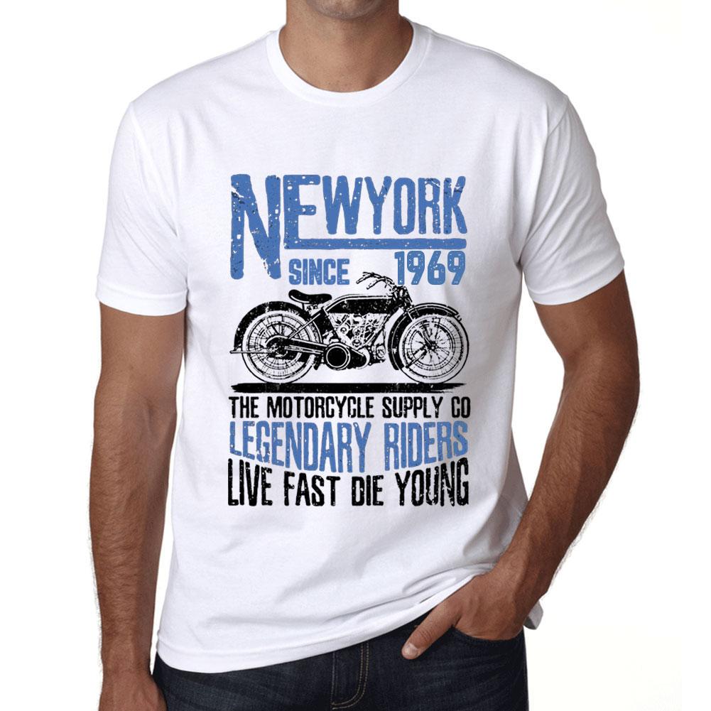 Ultrabasic Heren Vintage T-shirt Grafisch T-shirt New York Motorcycle Sinds 1969 Wit