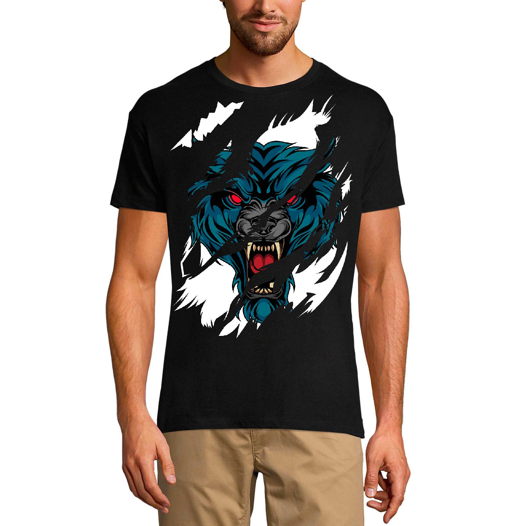 Ultrabasic Gescheurd heren T-shirt Angry Wolf - Rode Ogen - Shirt met korte mouwen