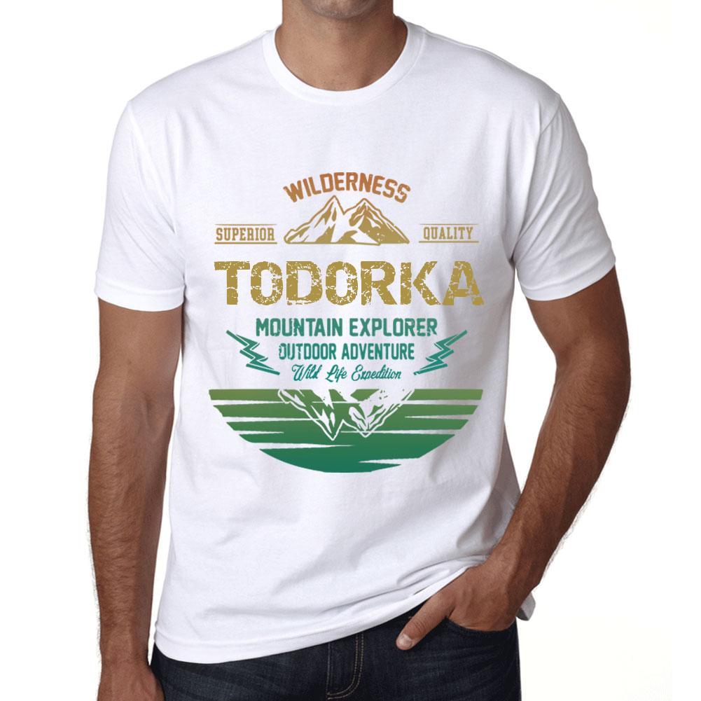 Ultrabasic Vintage T-shirt voor heren Grafisch T-shirt Mountain Explorer TODORKA Wit