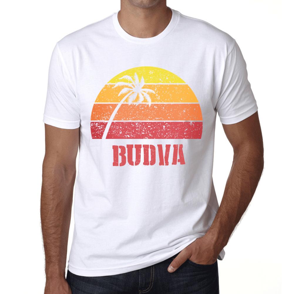 Ultrabasic Vintage T-shirt voor heren Grafisch T-shirt BUDVA Sunset White