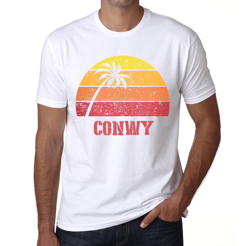 Ultrabasic Vintage T-shirt voor heren Grafisch T-shirt Conwy Sunset White