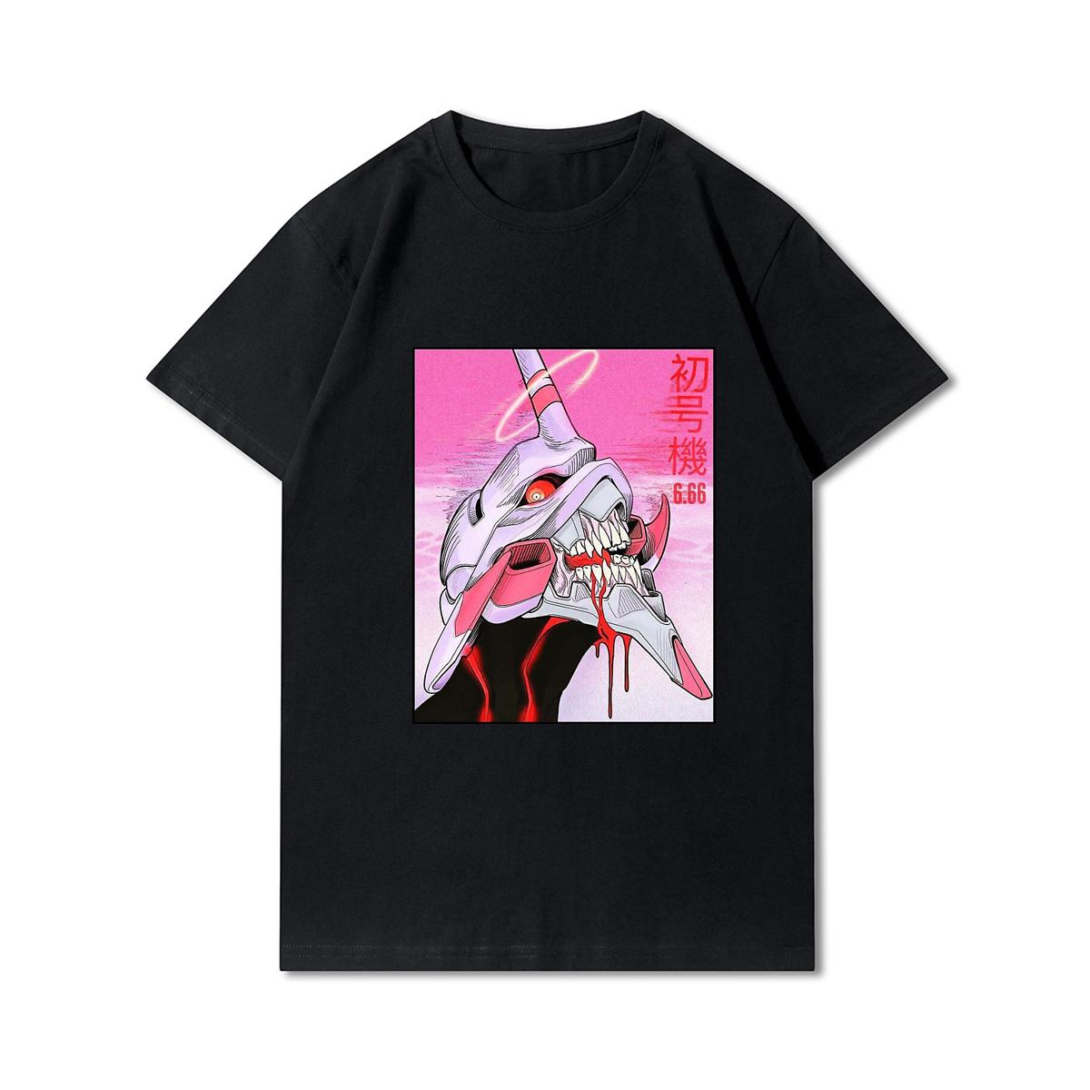 FT T Shirts Plus Size Evangelion Bedrukte Heren T-shirts Ronde Hals Katoenen Tops Zomer Anime Casual Zwarte T-shirts