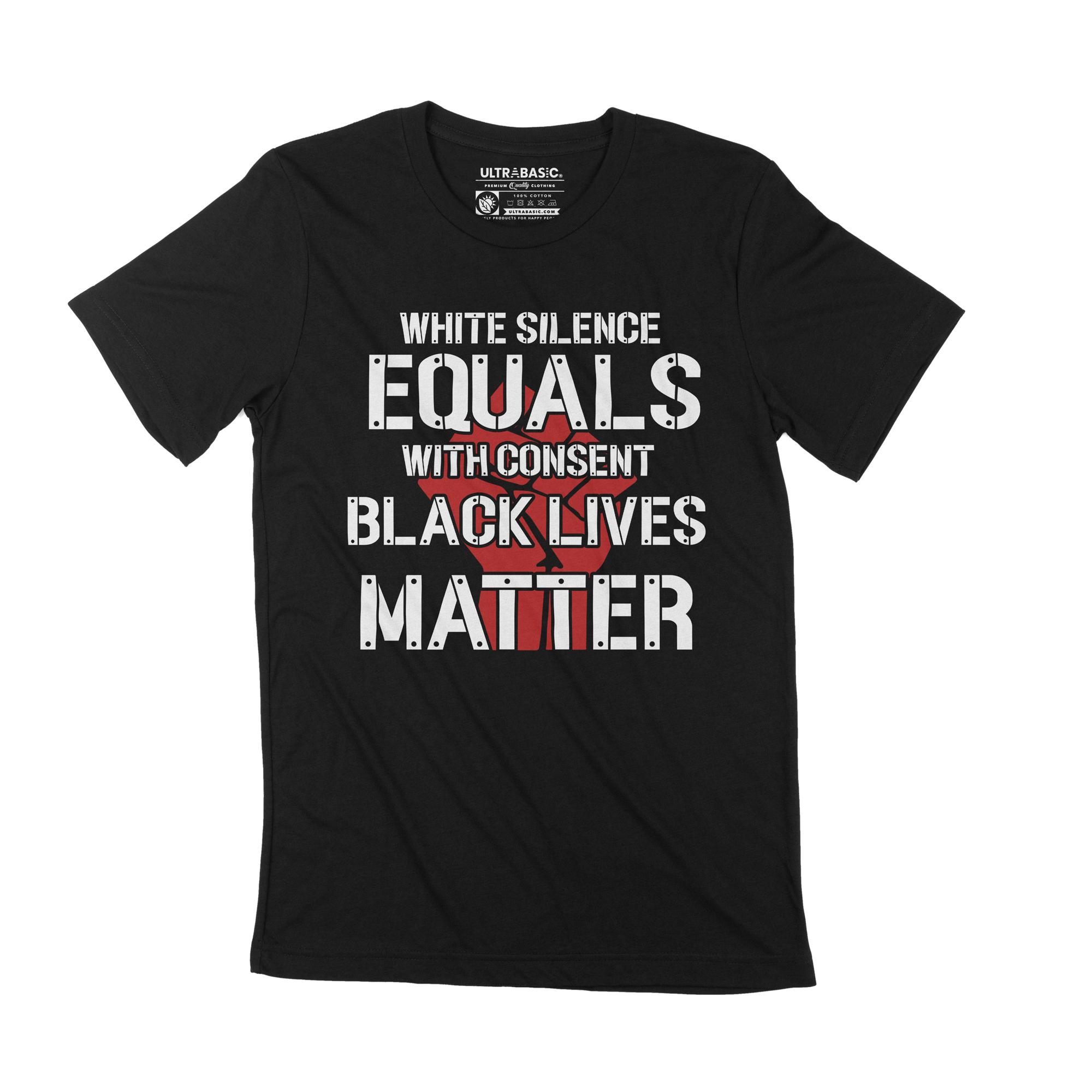 Ultrabasic Heren T-shirt Wit Stilte is gelijk aan Wit Toestemming Black Lives Matter Tee