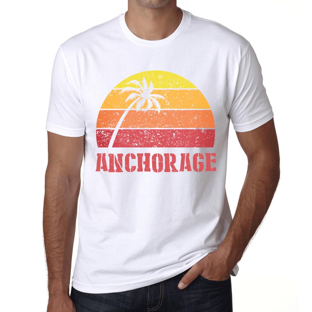 Ultrabasic Vintage T-shirt voor heren Grafisch T-shirt Anchorage Sunset Wit