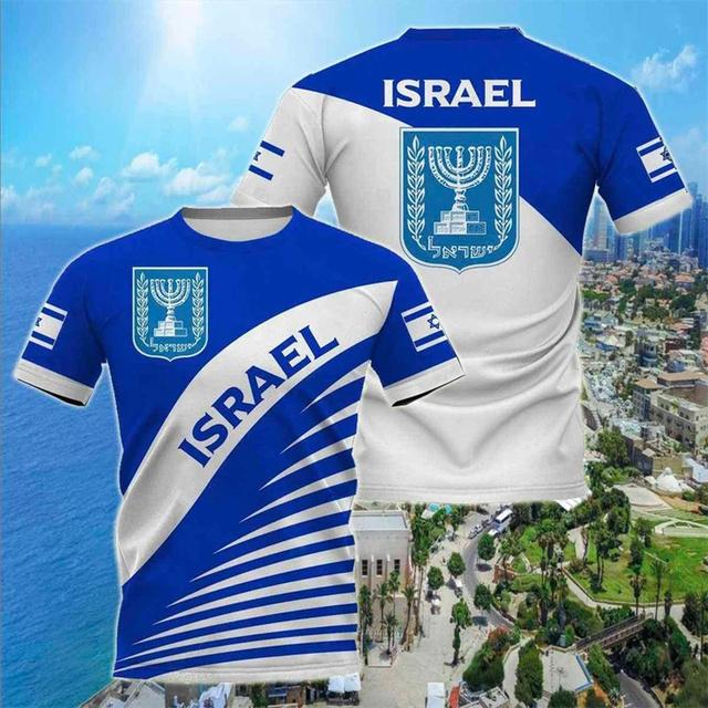 Xuhaijian02 Israël Vlag Heren T-shirt 3D Gedrukt Israëliërs Nationale Embleem Tops Korte Mouw O-hals Oversized Sport Tee Shirt Kleding