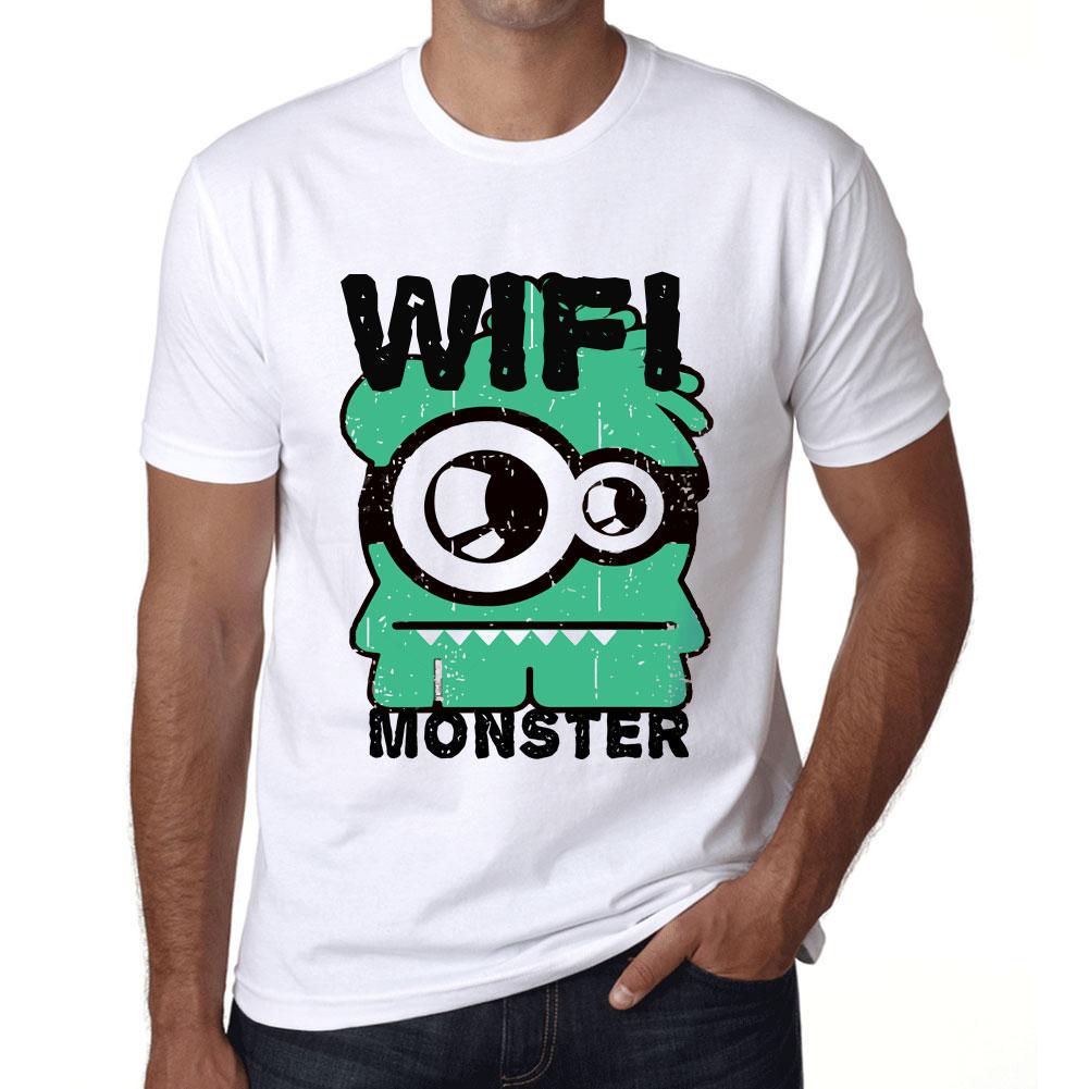 Ultrabasic Heren Vintage T-shirt Grafisch T-shirt WiFi Monster Wit