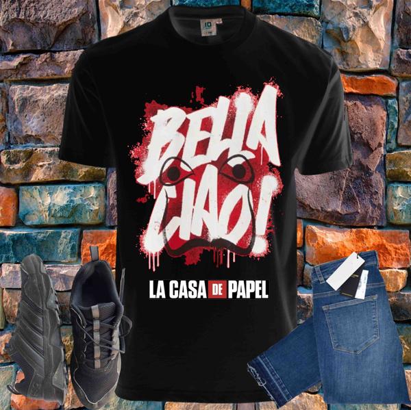 Shirtbude bella ciao haus des geldes grafitti print tshrt