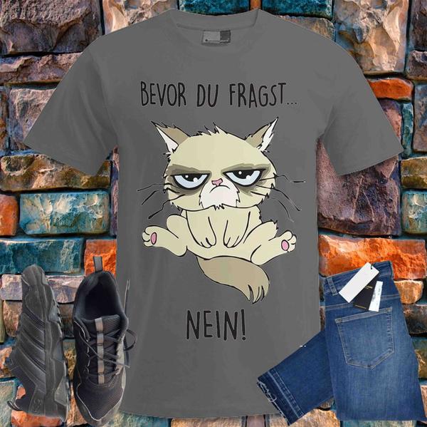 Shirtbude bevor du fragst nein comic katze print tshirt