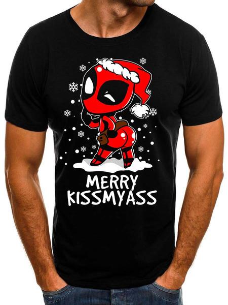 Shirtbude kerstmis kerst deadpool kus mijn kont print t-shirt