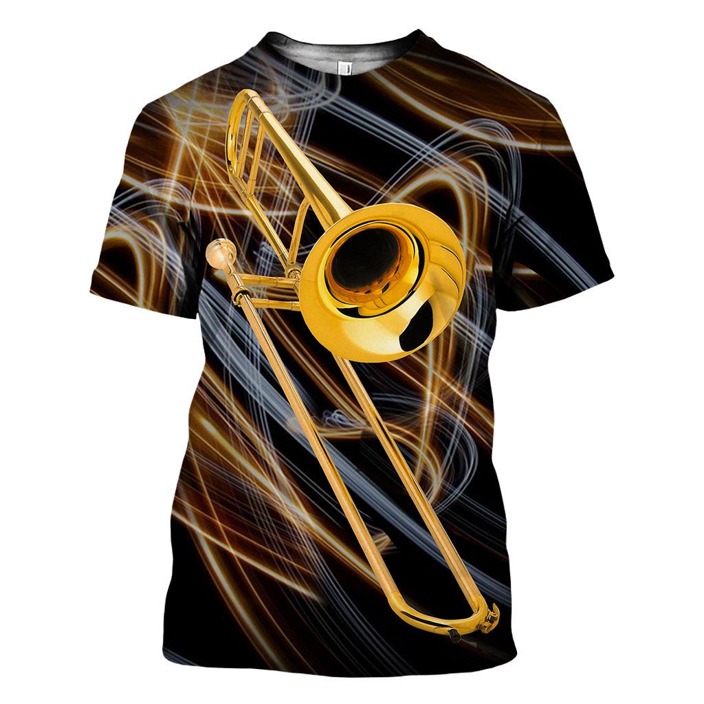 Wengy 2 Jazz 3D Print Sax Gitaar Klarinet heren T-shirt Klassieke Muziekinstrumenten Korte Mouw Hip Hop Pop Casual Tees Ronde kraag Tops