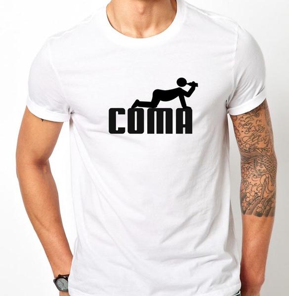 Shirtbude coma feestviering alcohol print t-shirt gezegde