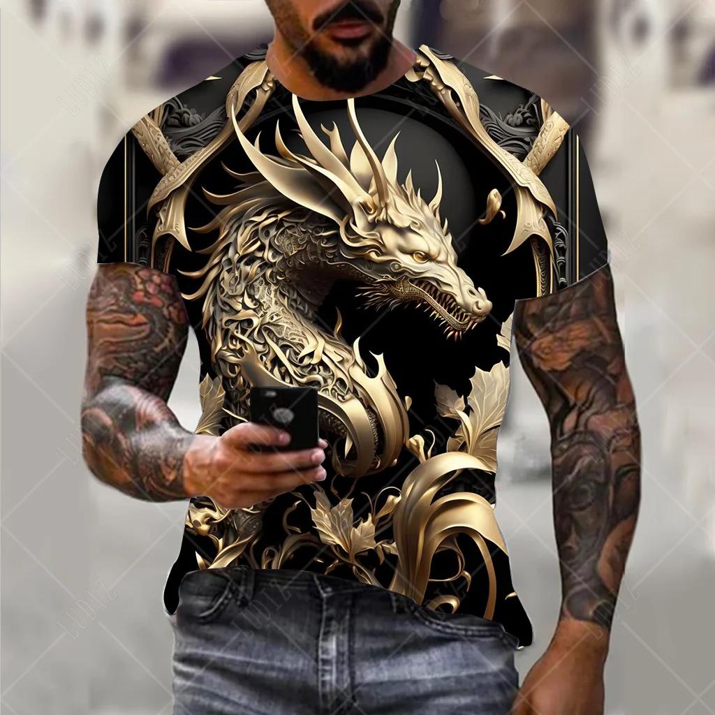 Laoxu Mannen Draak T-shirt Mode 3d Bedrukte T-shirt Dier Patroon Korte mouwen Oversized Streetwear Tees Zomer Casual mannen tops