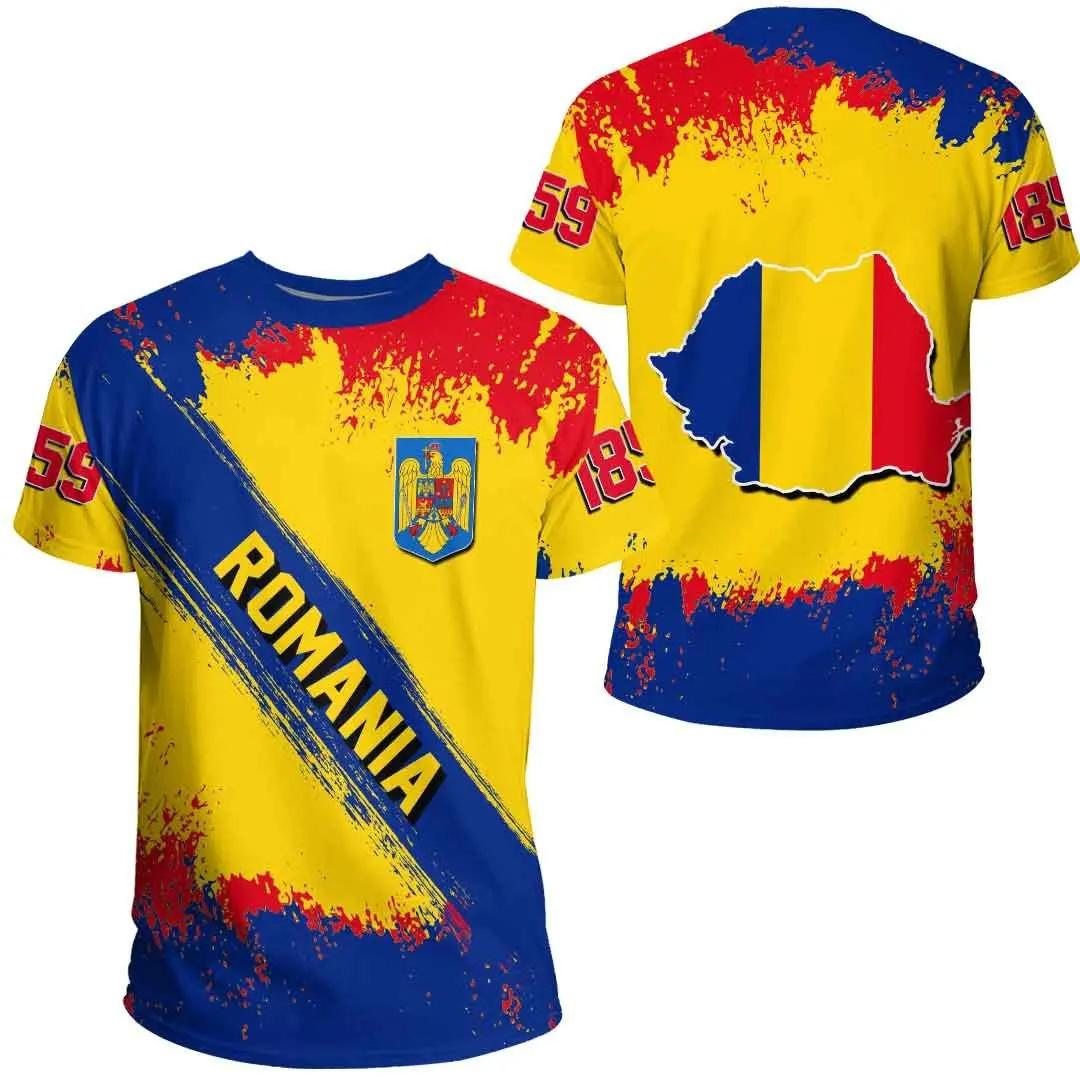 ETST 03 Roemenië Voetbalshirt Roemeense Vlag Grafische T-shirts voor Mannen Gym Sport T-shirts 3D Voetbalclub Team T-shirt Dameskleding