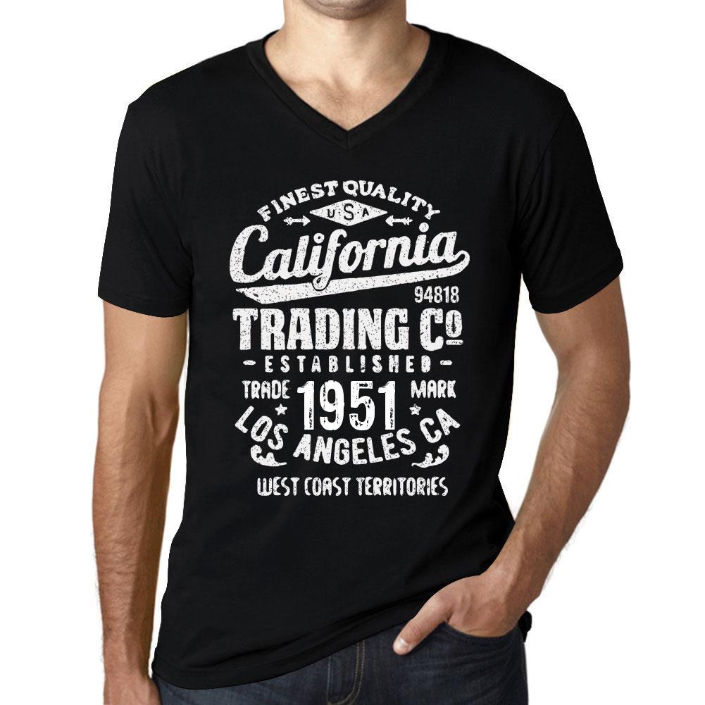 Ultrabasic Heren Vintage T-shirt Grafisch T-shirt V-hals California Trading 1951 Diep Zwart Witte Tekst