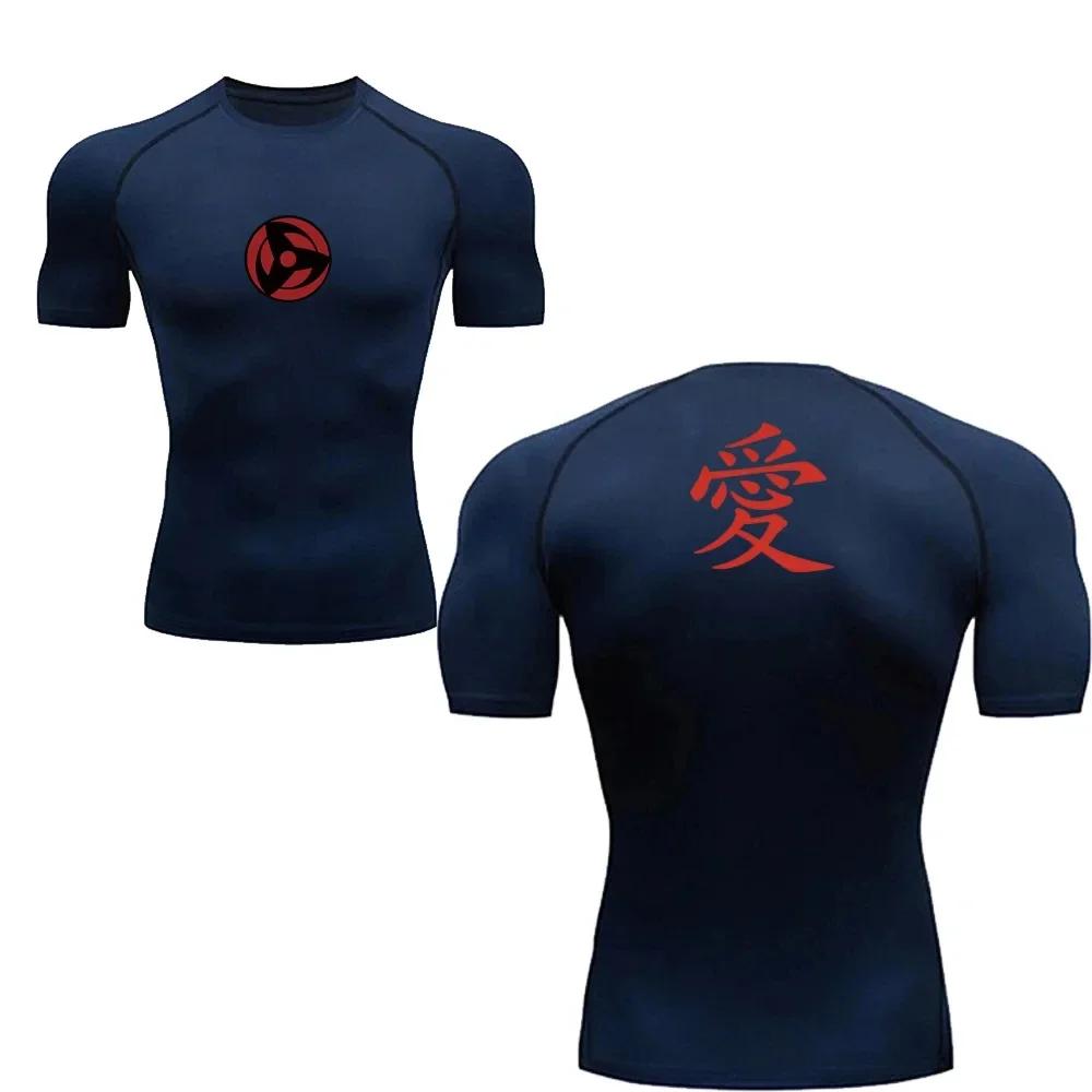 Laoxu Heren bedrukt sneldrogend compressieshirt, gym T-shirt, fitness sport T-shirt, stretch ademende top voor heren, zomer S-3XL