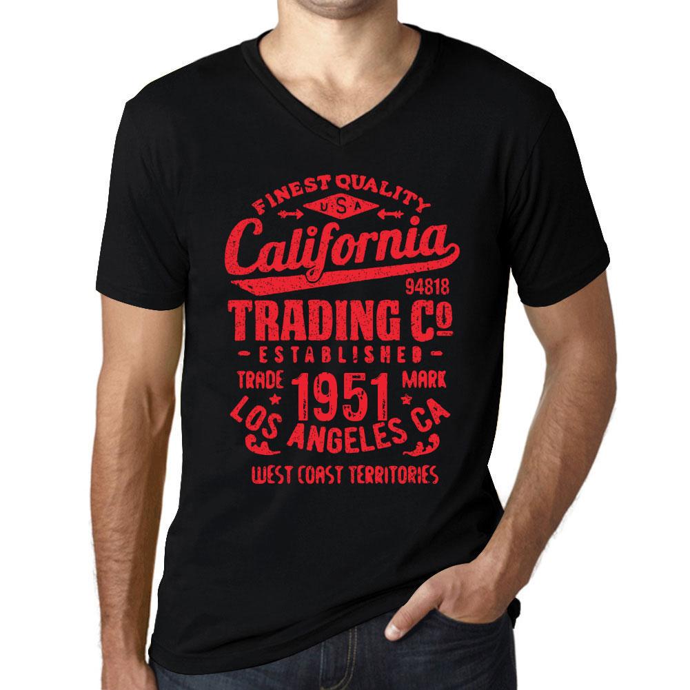 Ultrabasic Heren Vintage T-shirt Grafisch T-shirt V-hals California Trading 1951 Diepzwarte rode tekst