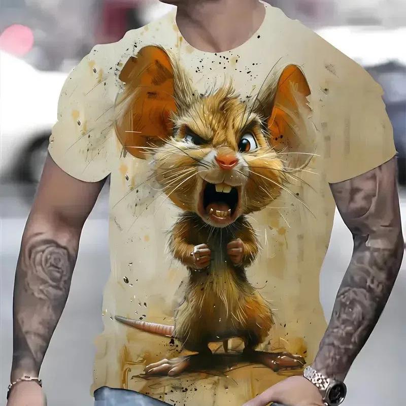 ETST 03 Men's 3D animal mouse printed T-shirt summer fashion casual outdoor sports fitness round neck short sleeved men's shirt clothing