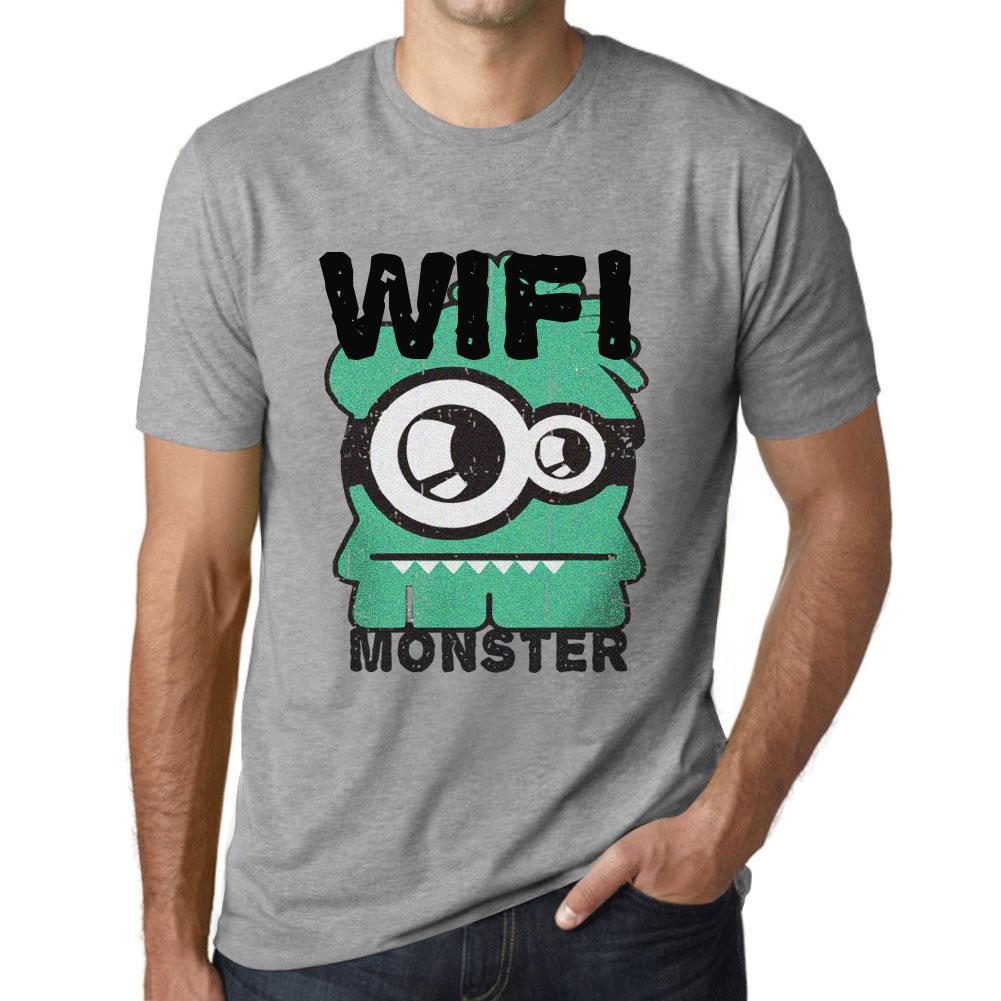 Ultrabasic Vintage T-shirt voor heren, grafisch T-shirt WiFi Monster grijs gemêleerd