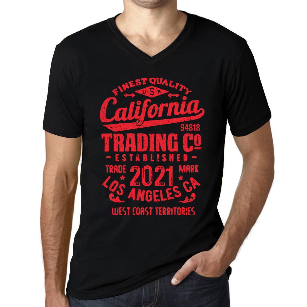 Ultrabasic Vintage T-shirt voor heren Grafisch T-shirt V-hals California Trading 2021 Diepzwarte rode tekst