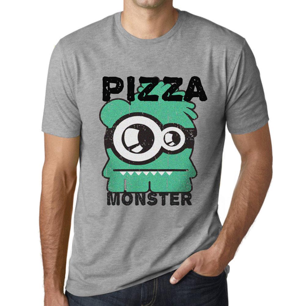 Ultrabasic Vintage T-shirt voor heren, grafisch T-shirt Pizza Monster grijs gemêleerd