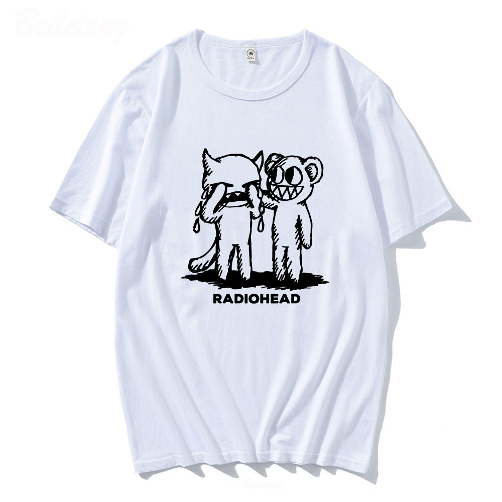 Trendy discount Radiohead T-shirt Men100% Katoen Indie Rock Band Jongen Hip Hop Oversized Tops Zomer Vrouwen Tee Vintage Kinderen Hoge Kwaliteit print