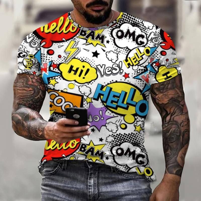 Muzi clothing Graffiti Comic Explosie 3D Full Body Driedimensionaal printen Zomer Hiphop Leuke persoonlijkheid Heren T-shirt Korte mouwen Top