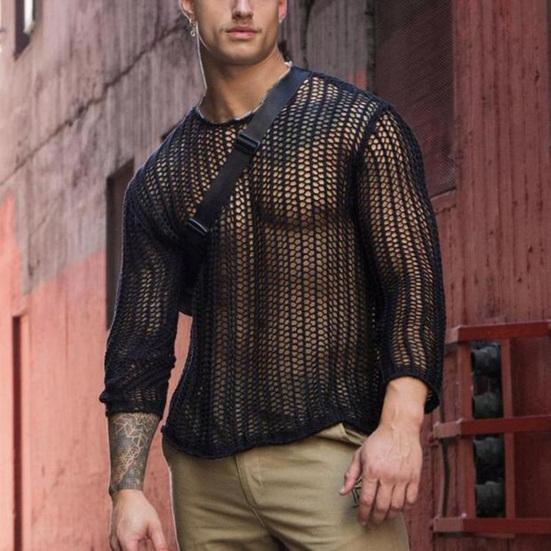 TaiKan Machinewasbaar heren mesh top sexy aantrekkelijk herfst tee streetwear kostuum