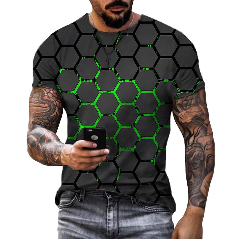 Kukebang Heren T-shirt Geometrische 3d Waterdruppel Afdrukken Nieuwe Zomer Mode Ronde Hals Losse Korte mouwen Casual heren T-shirt