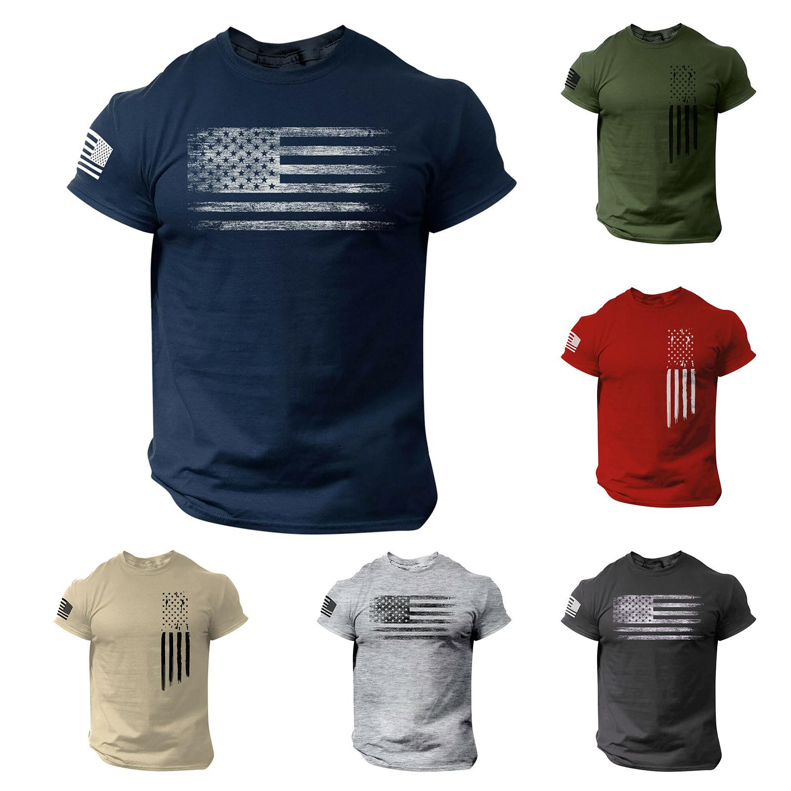 Mei hua T-shirts Shirts voor mannen, heren Amerikaanse vlag T-shirt Patriottisch T-shirt met korte mouwen Apperal Workout Muscle T-shirts