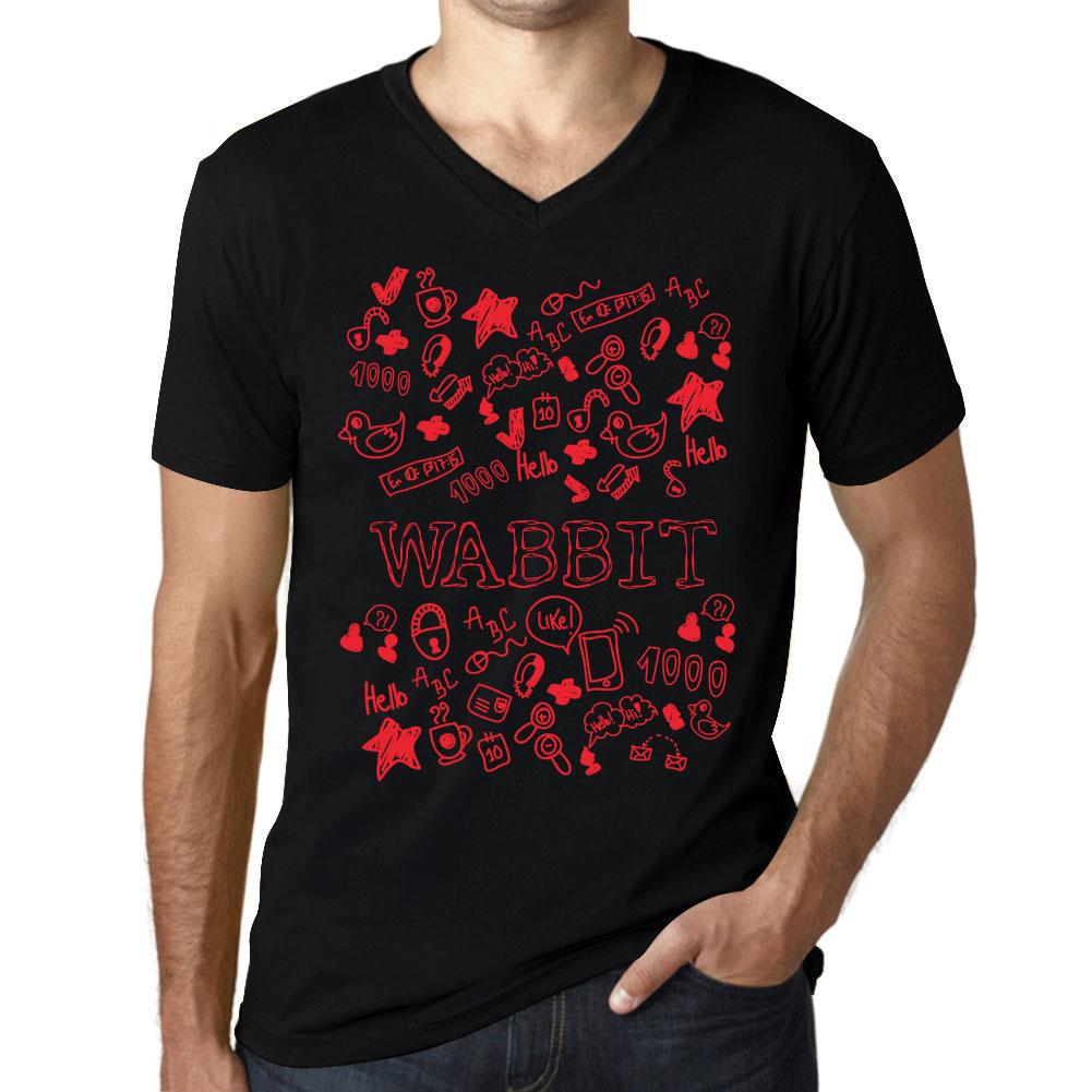 Ultrabasic Mannen Vintage T-shirt Grafische T-shirt V-hals Doodle Art Wabbit diepzwarte rode tekst