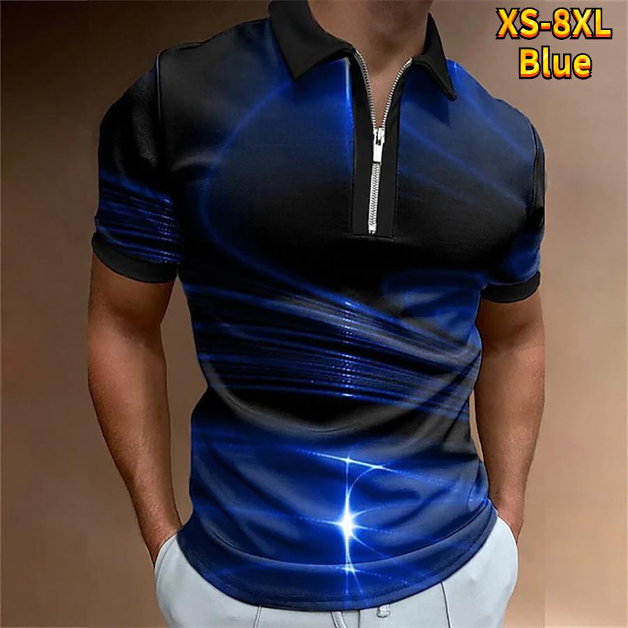 Happy Show Casual Revers T-shirt Jonge Mannen Mode Rits T-shirt Korte Mouw T-shirt Mannen 3D Rood Lichtgolf Print t-shirt